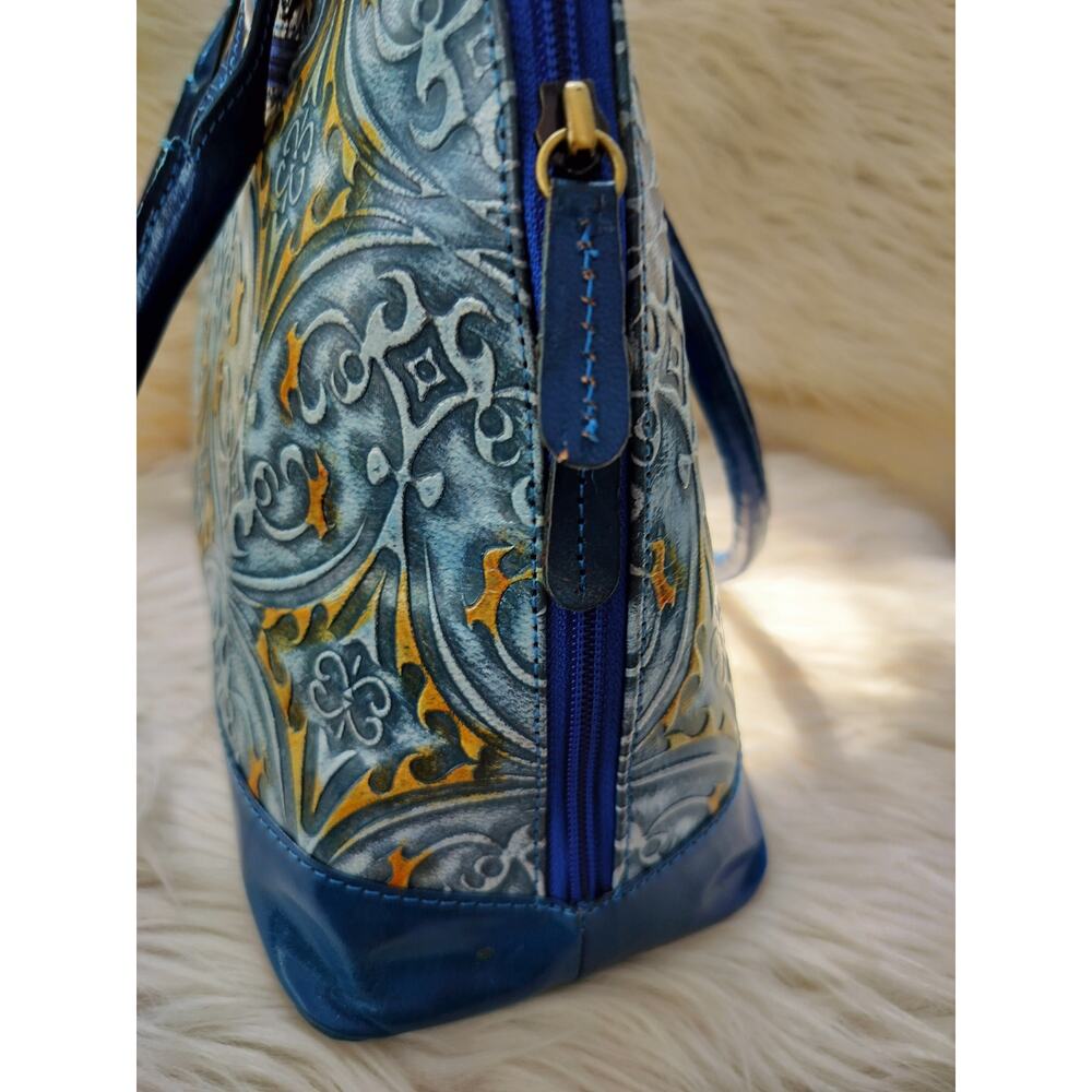 5534)Vivid by Sukriti Blue Damask Pattern Embossed Leather Shoulder Bag - Picture 4 of 8